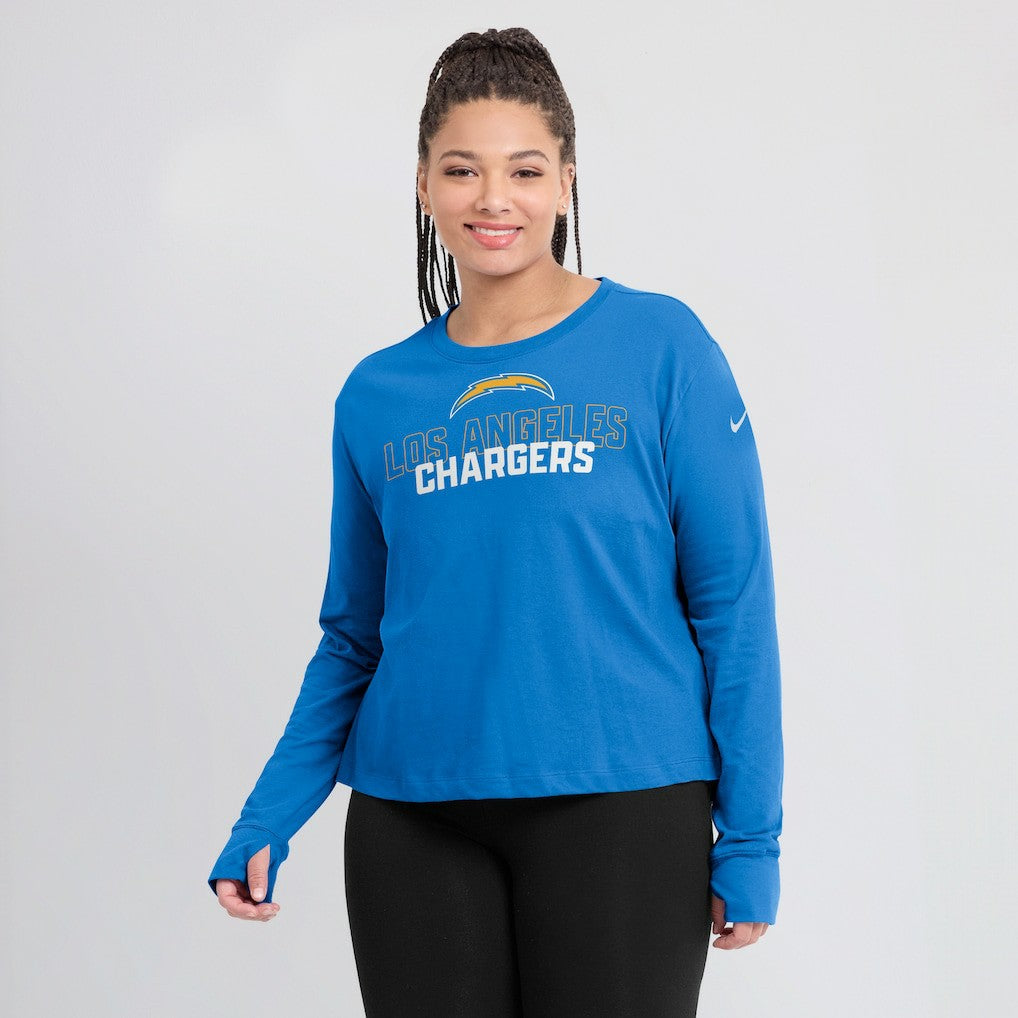 Los Angeles Chargers Women's Modest Crop Performance Long Sleeve T-Shirt - Powder Blue T-shirts