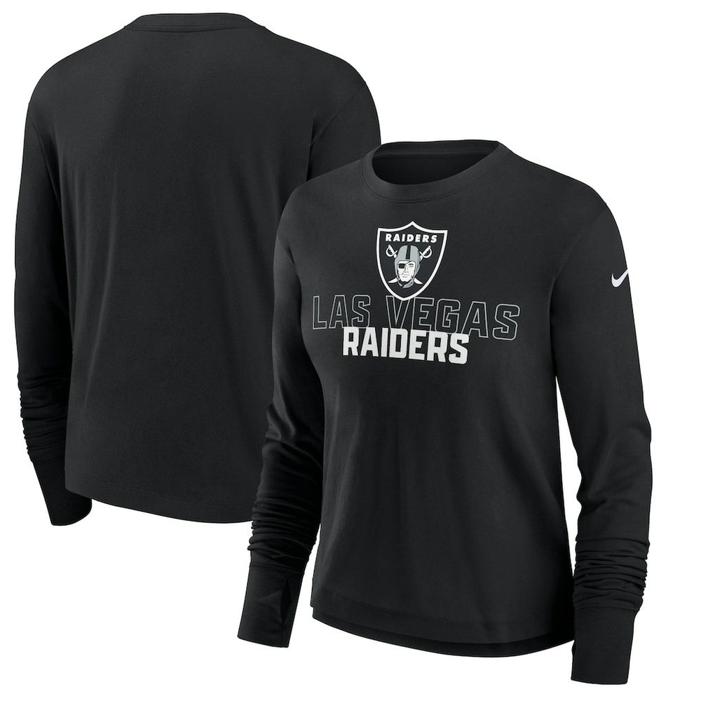 Las Vegas Raiders Women's Modest Crop Performance Long Sleeve T-Shirt - Black T-shirts