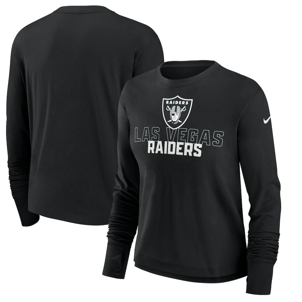 Las Vegas Raiders Women's Modest Crop Performance Long Sleeve T-Shirt - Black T-shirts