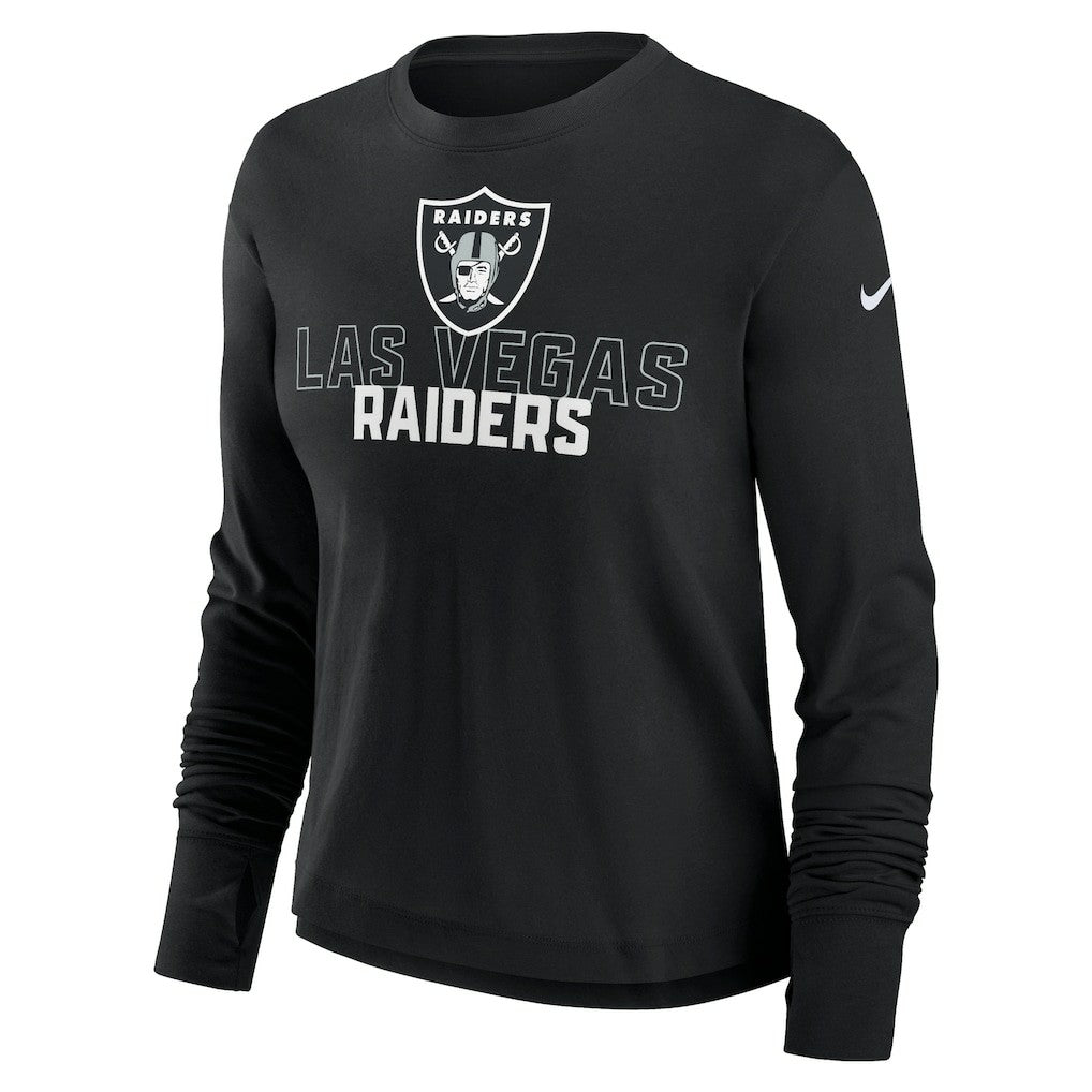 Las Vegas Raiders Women's Modest Crop Performance Long Sleeve T-Shirt - Black T-shirts