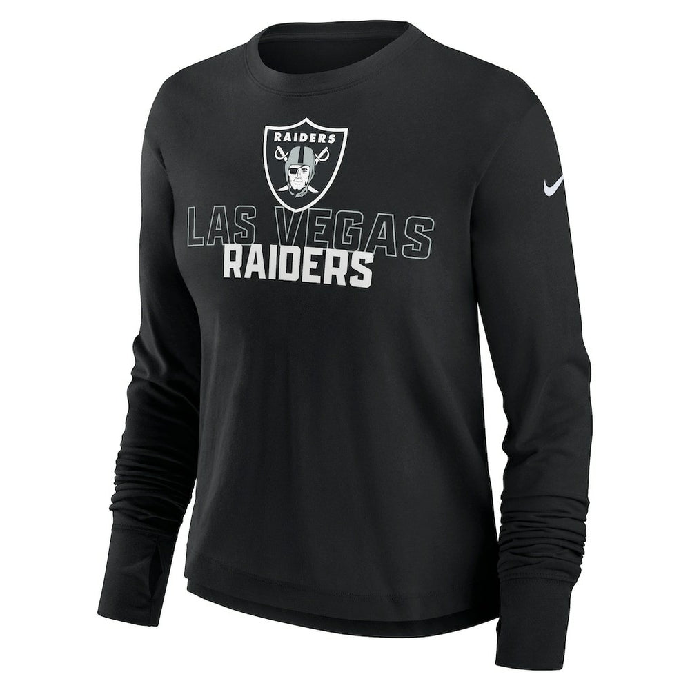 Las Vegas Raiders Women's Modest Crop Performance Long Sleeve T-Shirt - Black T-shirts