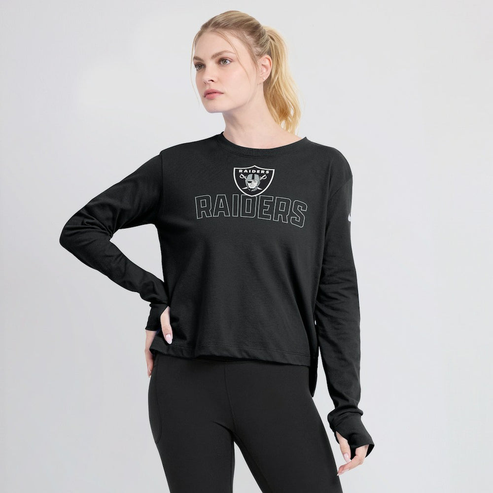 Las Vegas Raiders Women's Modest Crop Performance Long Sleeve T-Shirt - Black T-shirts