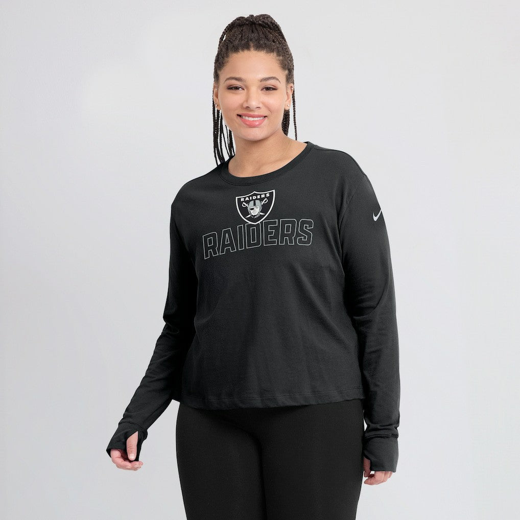Las Vegas Raiders Women's Modest Crop Performance Long Sleeve T-Shirt - Black T-shirts