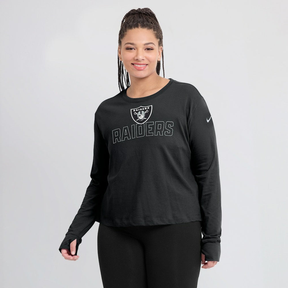 Las Vegas Raiders Women's Modest Crop Performance Long Sleeve T-Shirt - Black T-shirts
