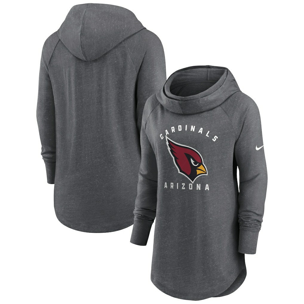 Arizona Cardinals Women's Raglan Funnel Neck Pullover Hoodie - Heather Charcoal Hoodies