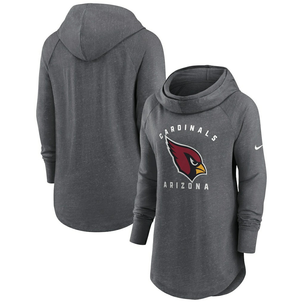 Arizona Cardinals Women's Raglan Funnel Neck Pullover Hoodie - Heather Charcoal Hoodies