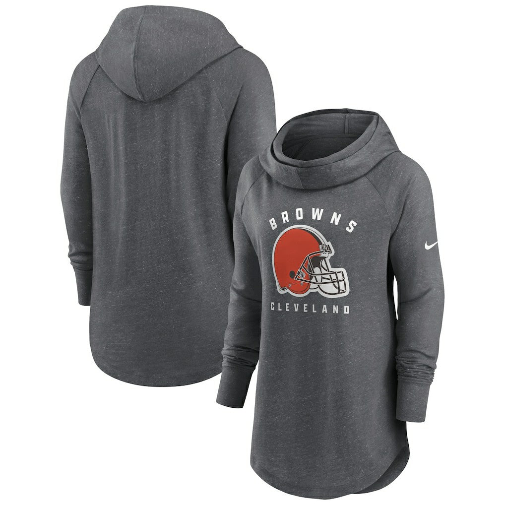 Cleveland Browns Women's Raglan Funnel Neck Pullover Hoodie - Heather Charcoal Hoodies