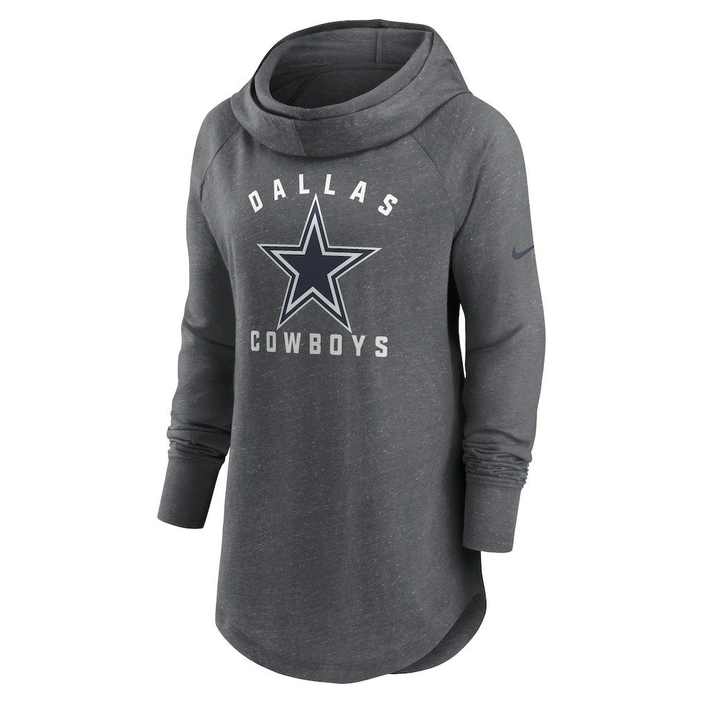 Dallas Cowboys Women's Raglan Funnel Neck Pullover Hoodie - Heather Charcoal Hoodies