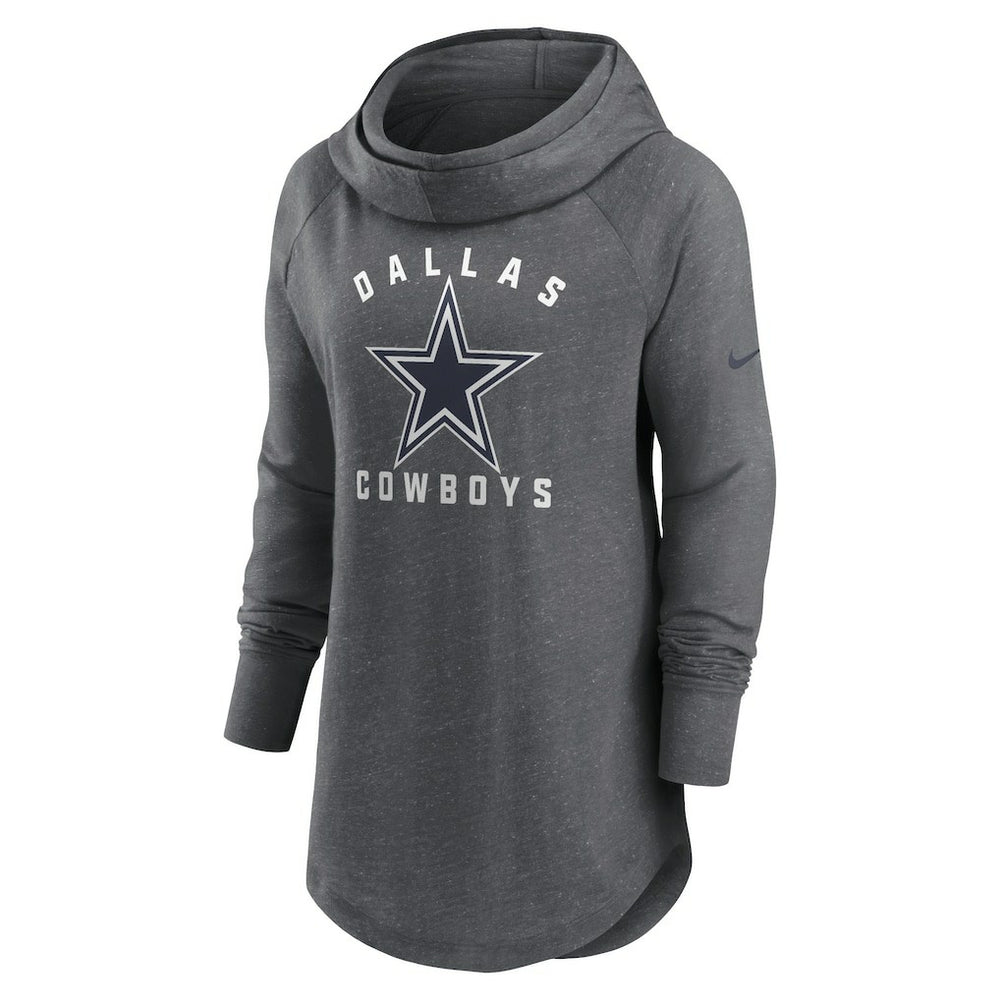 Dallas Cowboys Women's Raglan Funnel Neck Pullover Hoodie - Heather Charcoal Hoodies