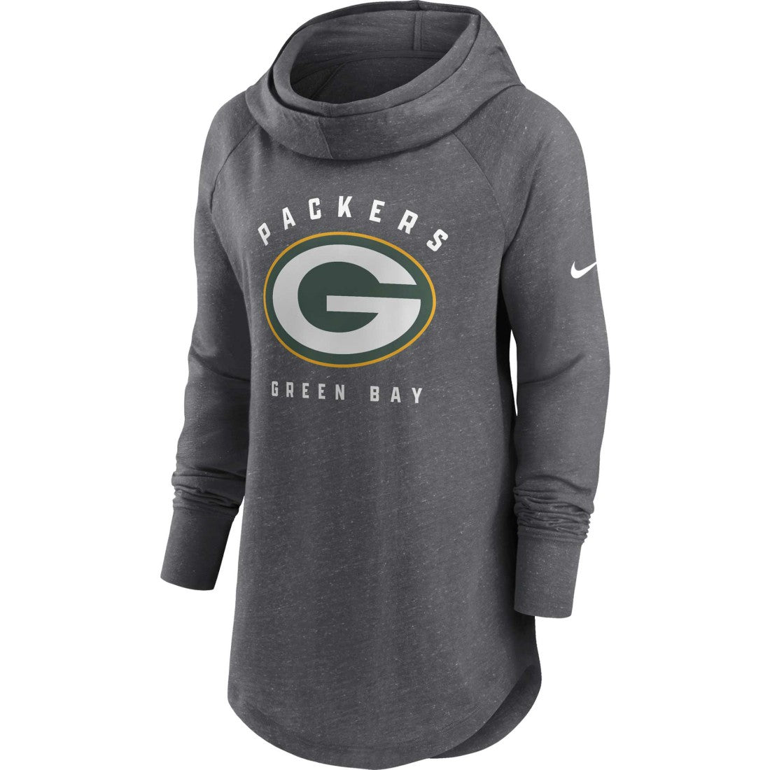 Green Bay Packers Women's Raglan Funnel Neck Pullover Hoodie - Heather Charcoal Hoodies