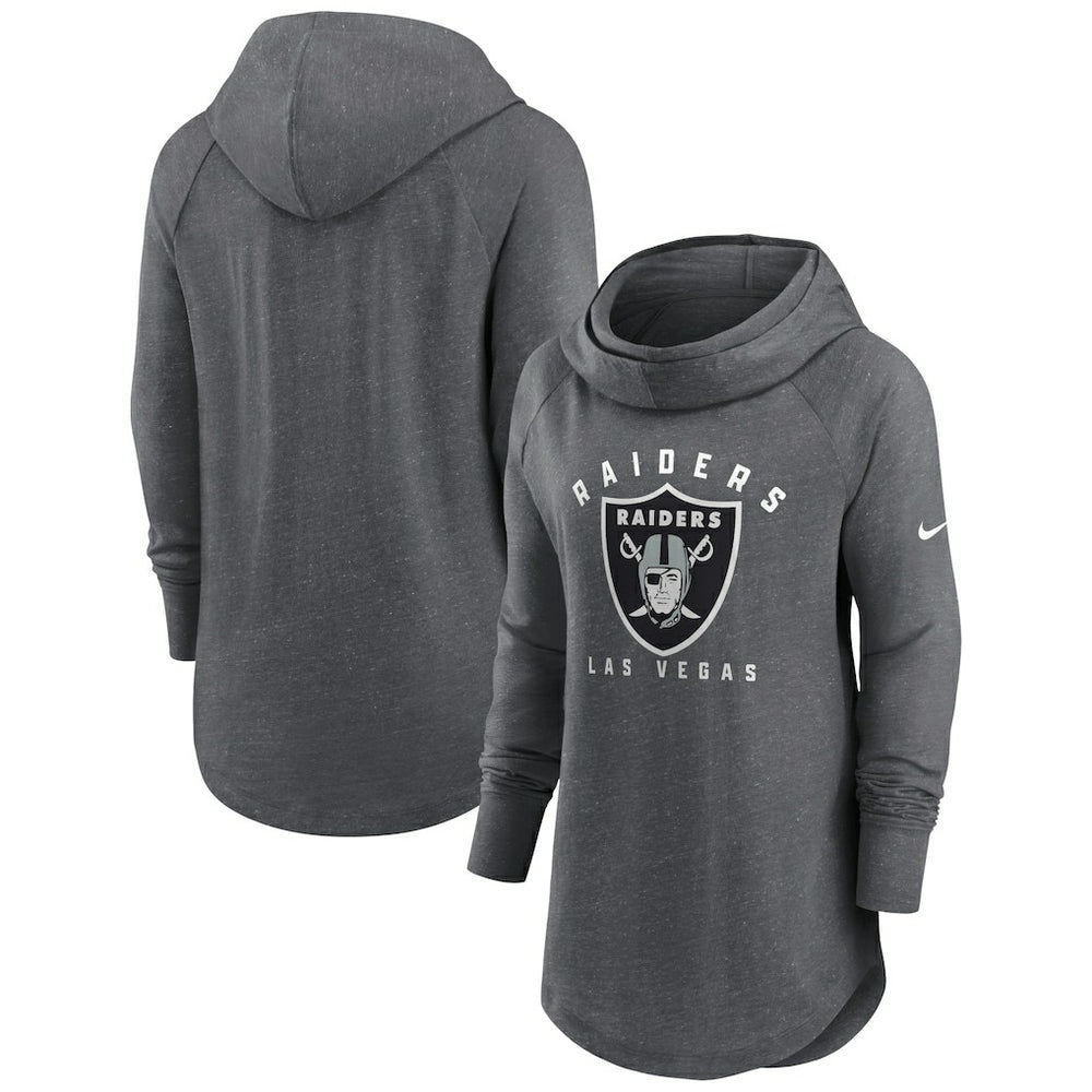 Las Vegas Raiders Women's Raglan Funnel Neck Pullover Hoodie - Heather Charcoal Hoodies