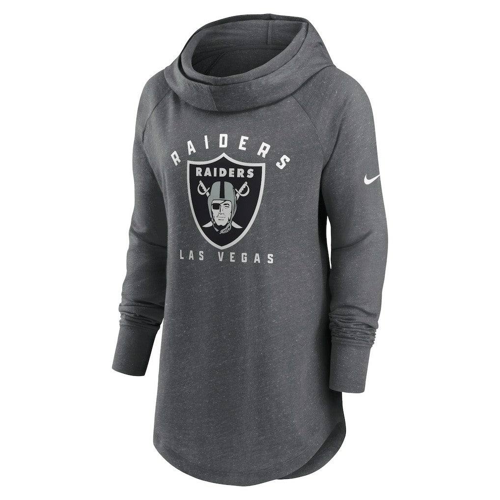 Las Vegas Raiders Women's Raglan Funnel Neck Pullover Hoodie - Heather Charcoal Hoodies