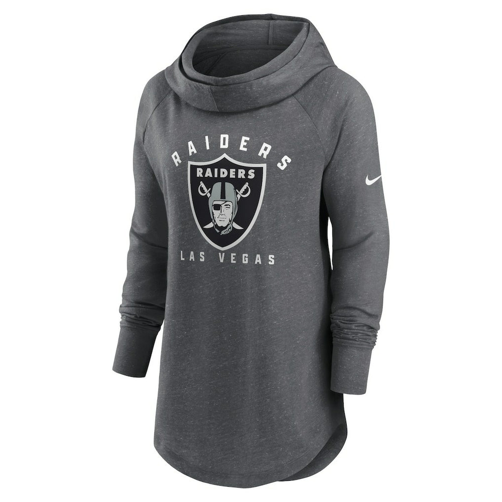 Las Vegas Raiders Women's Raglan Funnel Neck Pullover Hoodie - Heather Charcoal Hoodies
