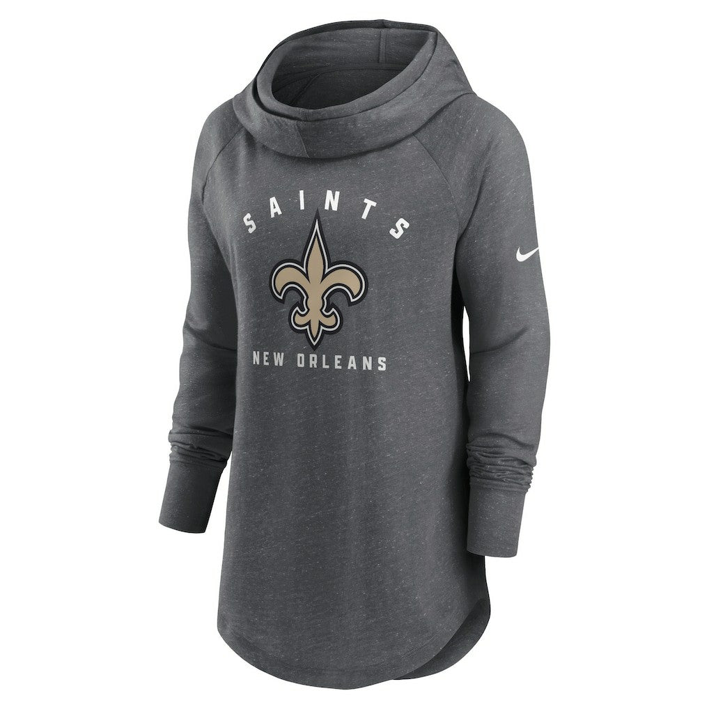 New Orleans Saints Women's Raglan Funnel Neck Pullover Hoodie - Heather Charcoal Hoodies