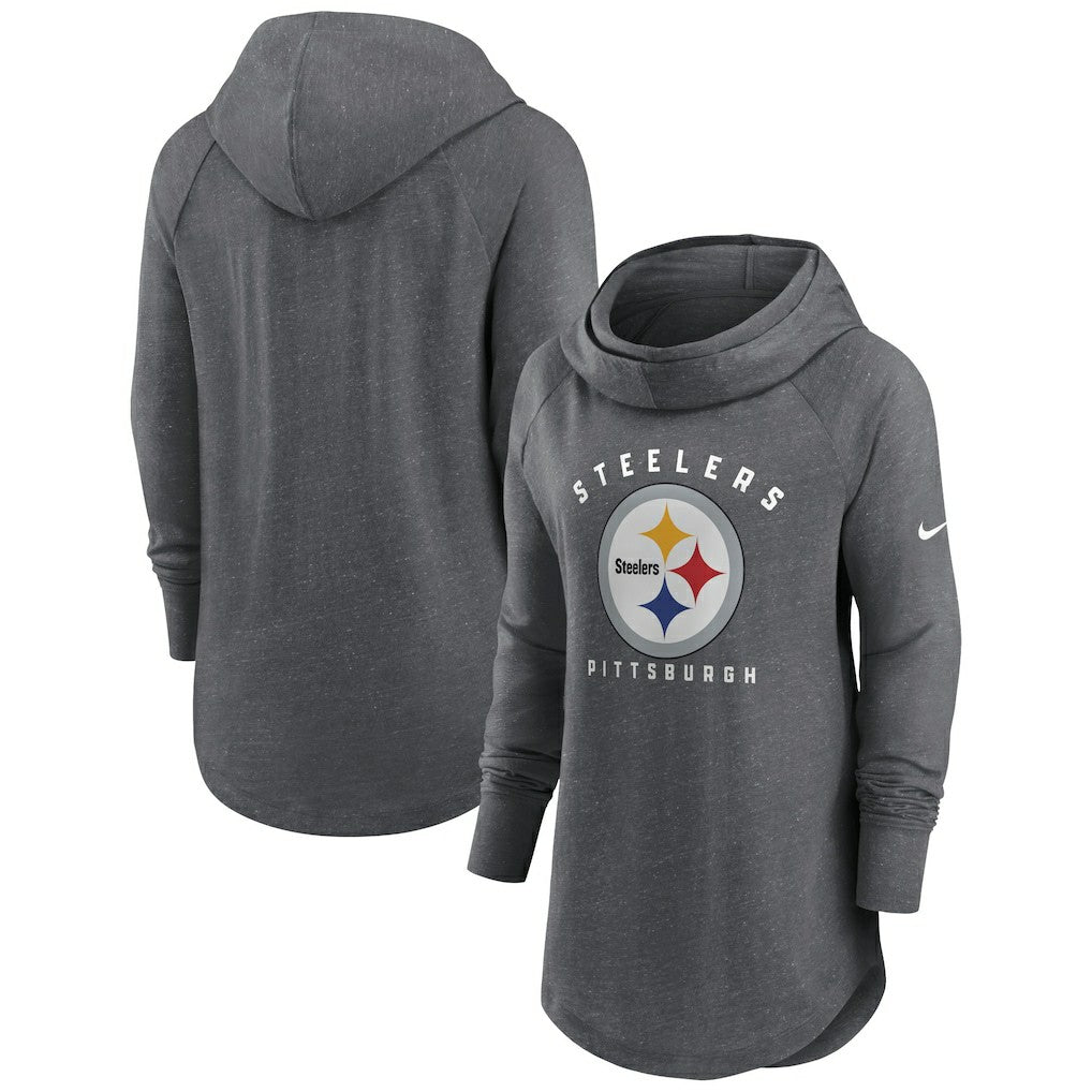 Pittsburgh Steelers Women's Raglan Funnel Neck Pullover Hoodie - Heather Charcoal Hoodies