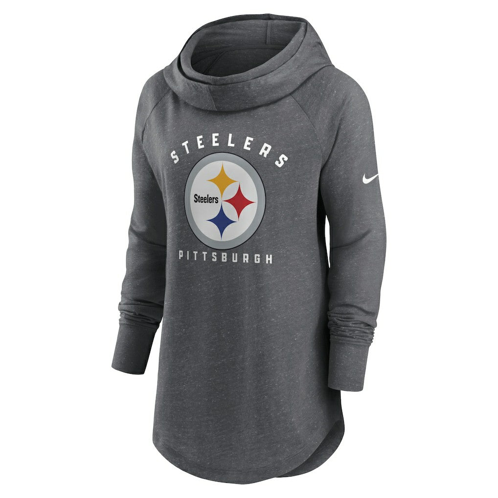 Pittsburgh Steelers Women's Raglan Funnel Neck Pullover Hoodie - Heather Charcoal Hoodies