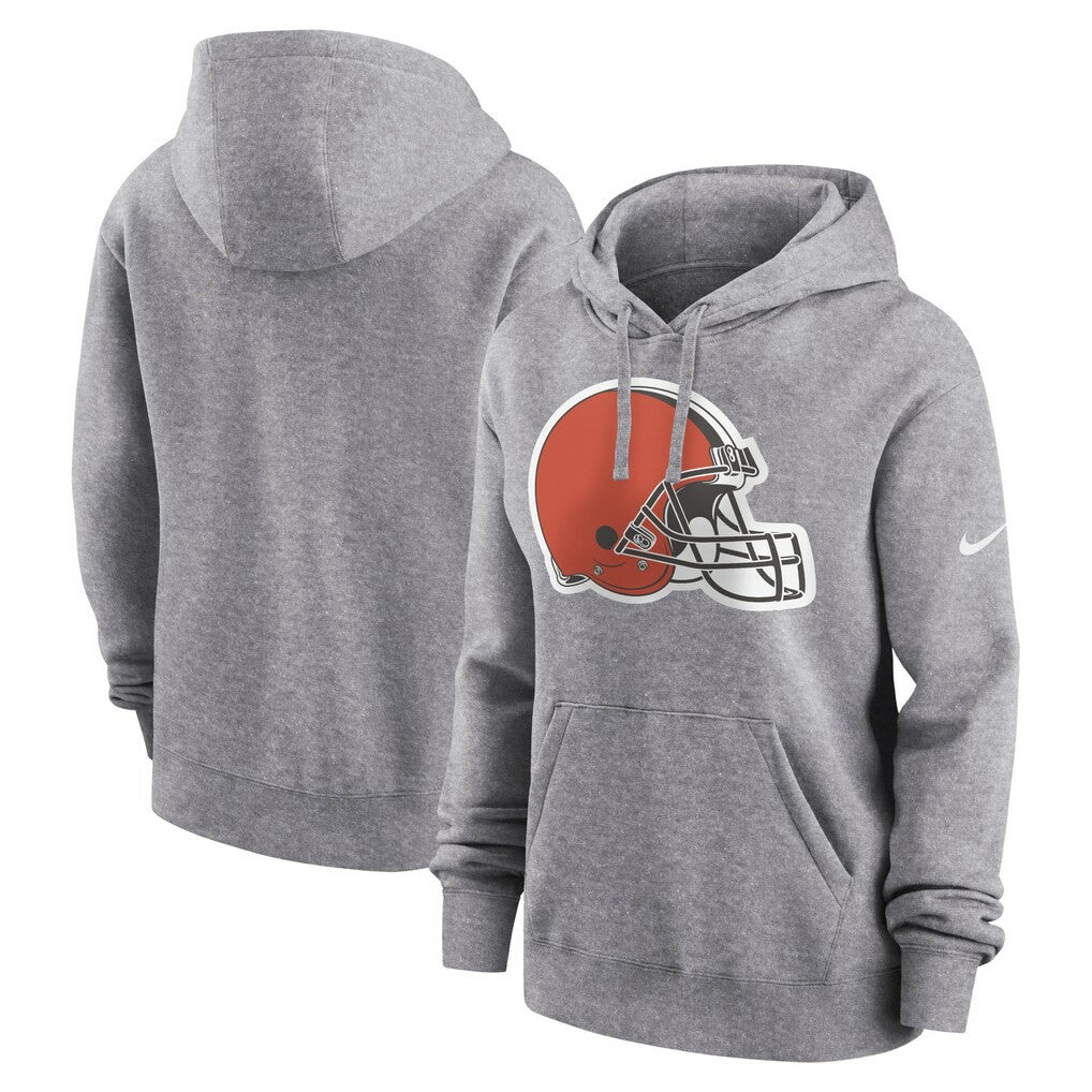 Cleveland Browns Women's Team Logo Club Fleece Pullover Hoodie - Heather Gray Hoodies