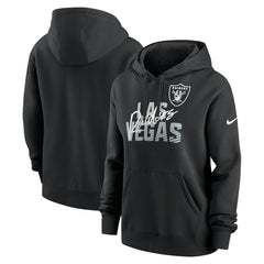 Las Vegas Raiders Women's Wordmark Club Fleece Pullover Hoodie - Black Hoodies