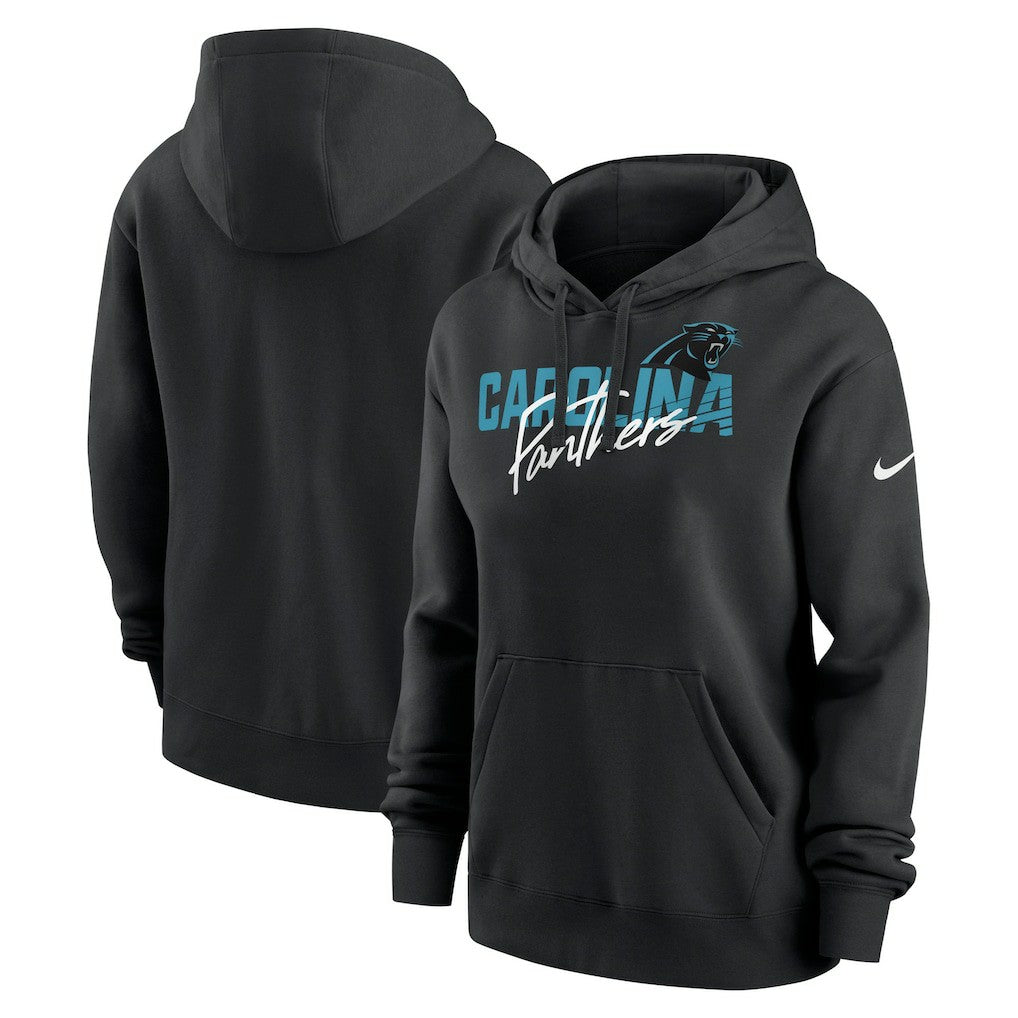 Carolina Panthers Women's Wordmark Club Fleece Pullover Hoodie - Black Hoodies