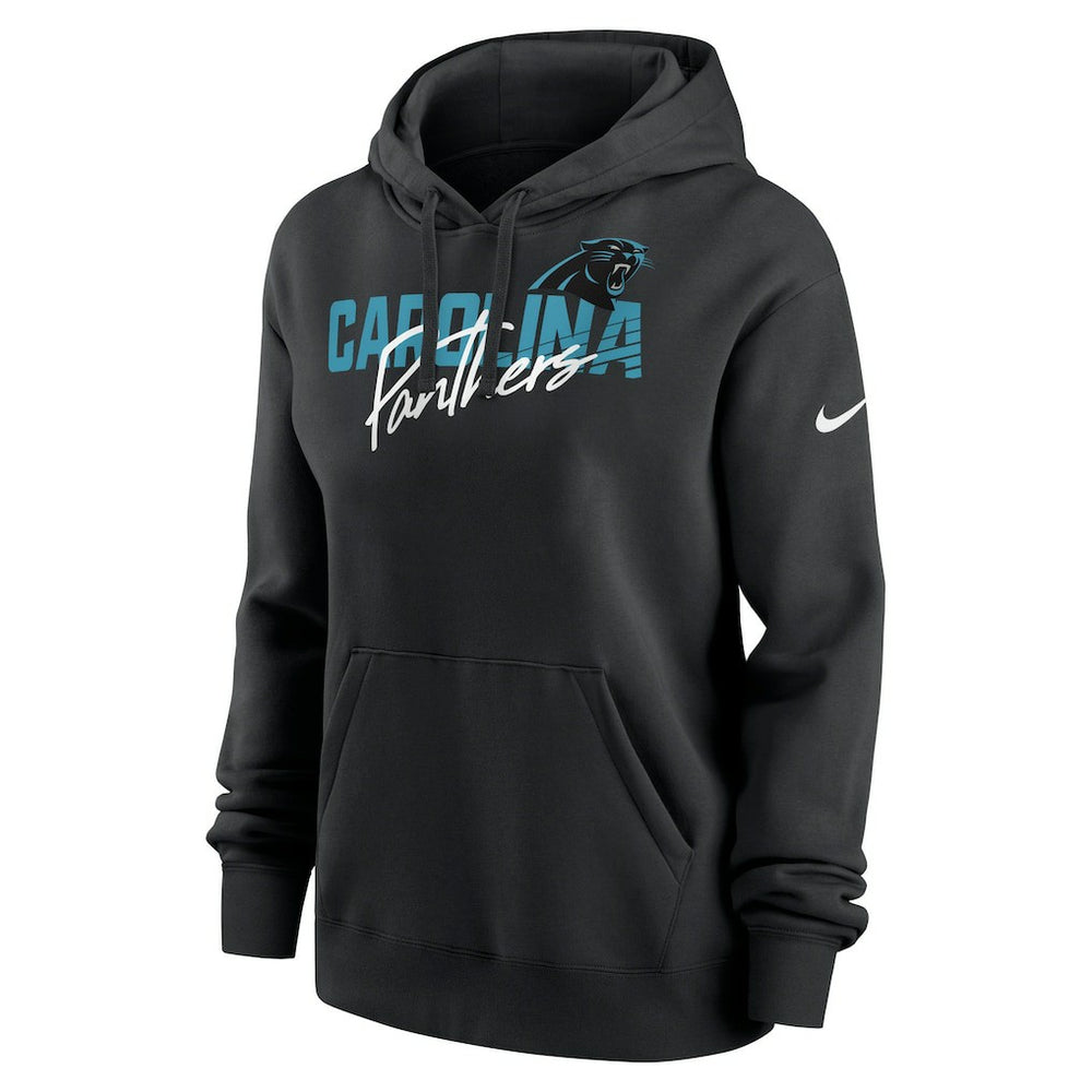 Carolina Panthers Women's Wordmark Club Fleece Pullover Hoodie - Black Hoodies