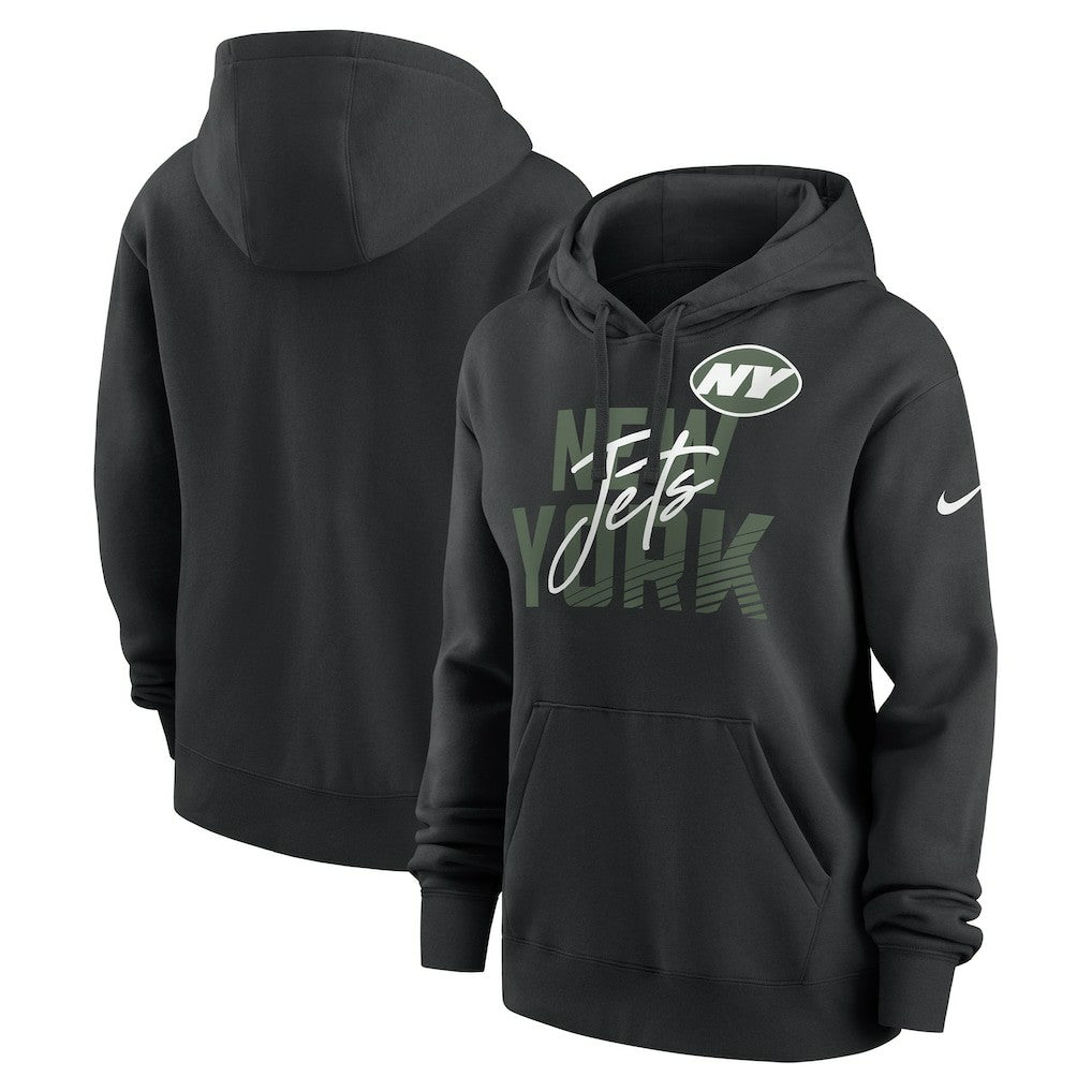 New York Jets Women's Wordmark Club Fleece Pullover Hoodie - Black Hoodies