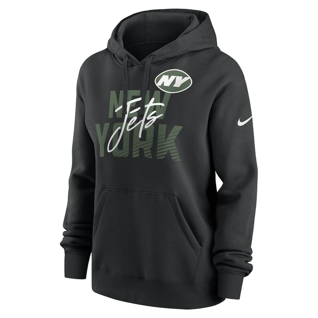 New York Jets Women's Wordmark Club Fleece Pullover Hoodie - Black Hoodies