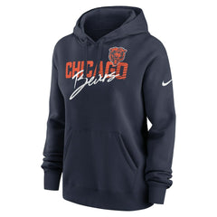 Chicago Bears Women's Wordmark Club Fleece Pullover Hoodie - Navy Hoodies