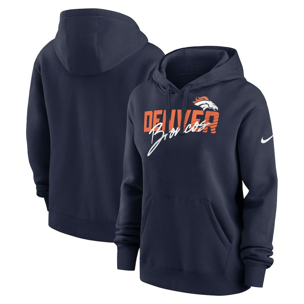 Denver Broncos Women's Wordmark Club Fleece Pullover Hoodie - Navy Hoodies