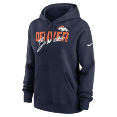 Denver Broncos Women's Wordmark Club Fleece Pullover Hoodie - Navy Hoodies