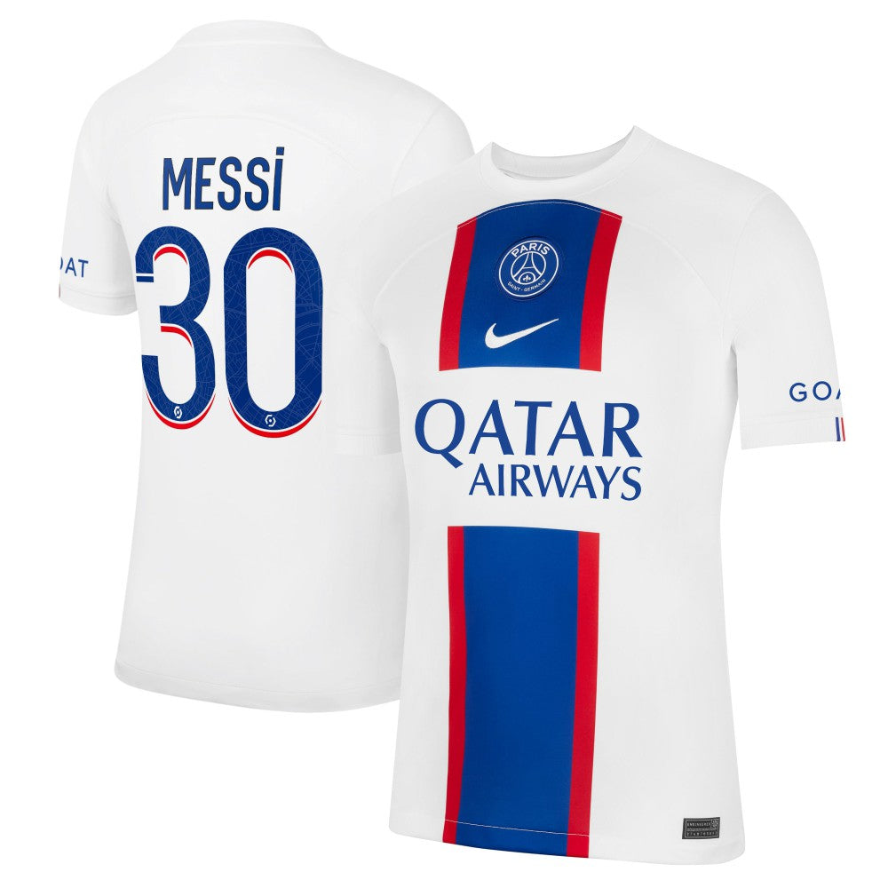 Lionel Messi Paris Saint-Germain 2022/23 Third Breathe Stadium Replica Player Jersey White - Nike cheap