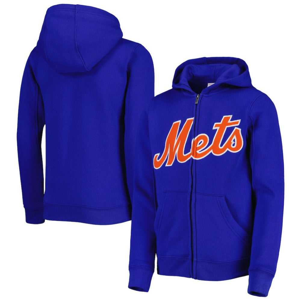 New York Mets Youth Wordmark Full-Zip Fleece Hoodie - Royal Hoodies