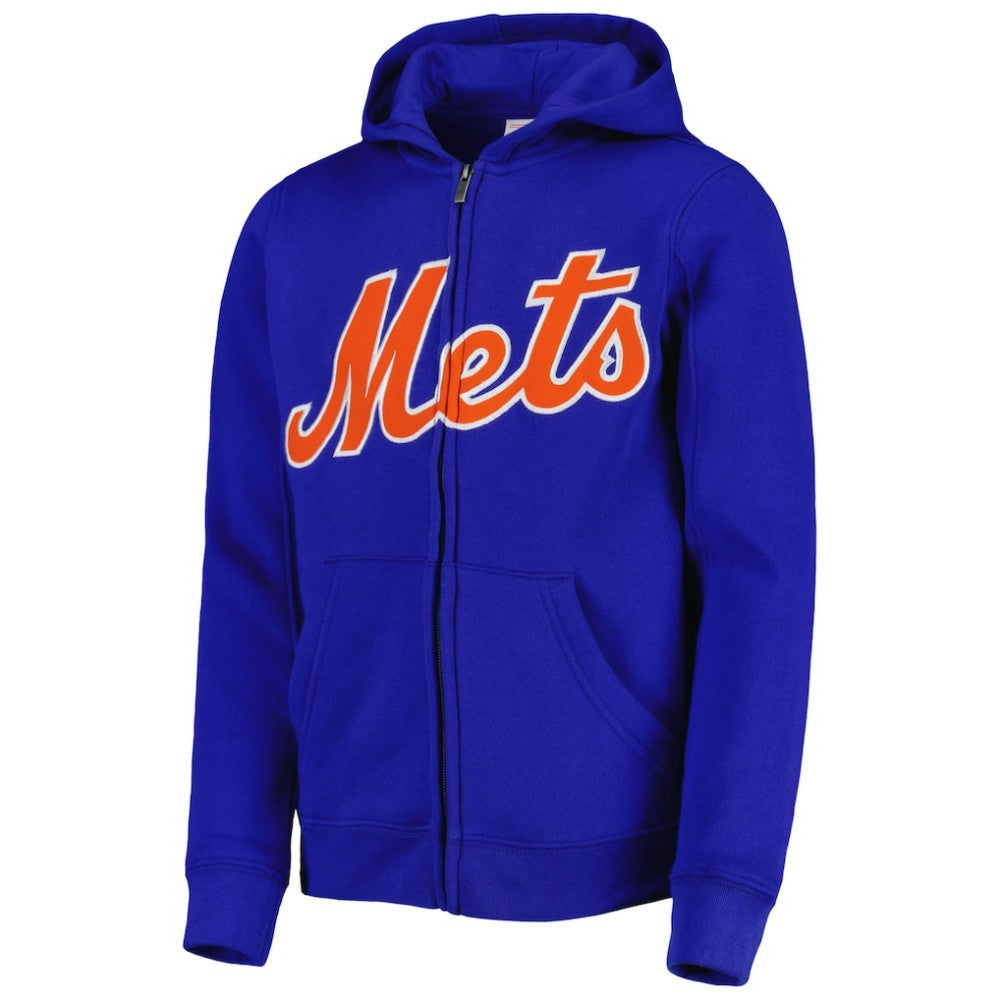New York Mets Youth Wordmark Full-Zip Fleece Hoodie - Royal Hoodies