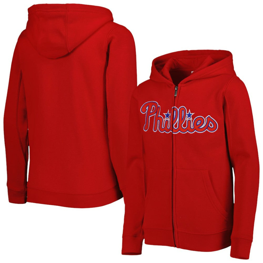 Philadelphia Phillies Youth Wordmark Full-Zip Fleece Hoodie - Red Hoodies