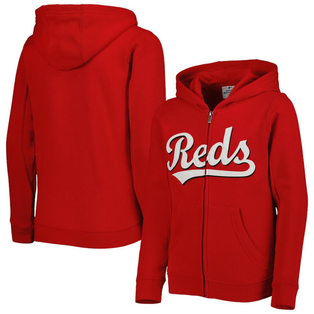 Cincinnati Reds Youth Wordmark Full-Zip Fleece Hoodie - Red Hoodies