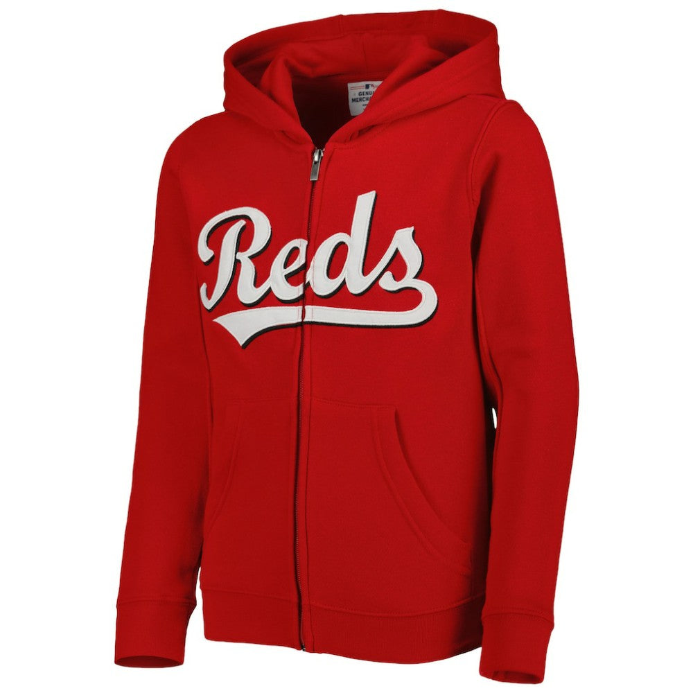 Cincinnati Reds Youth Wordmark Full-Zip Fleece Hoodie - Red Hoodies