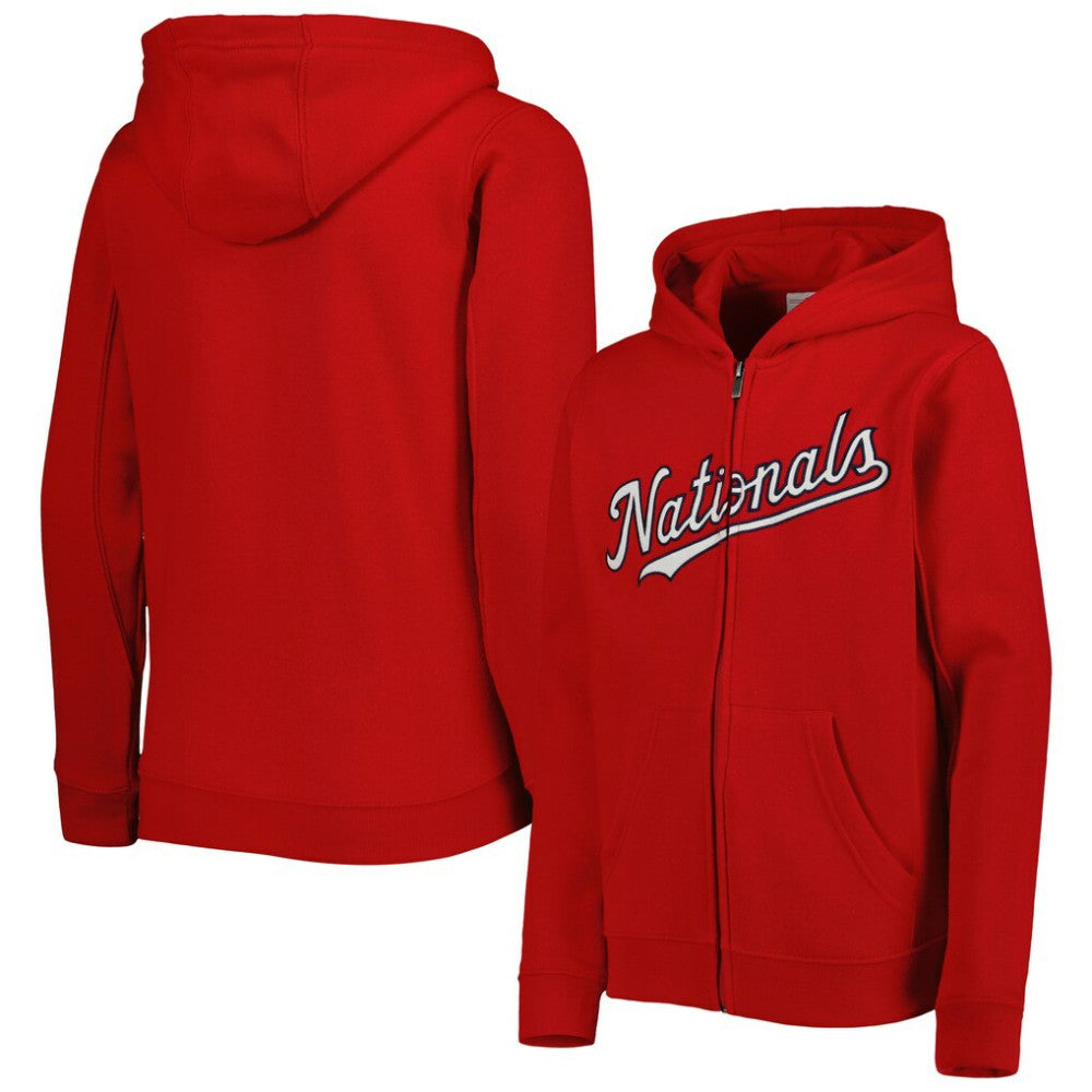 Washington Nationals Youth Wordmark Full-Zip Fleece Hoodie - Red Hoodies