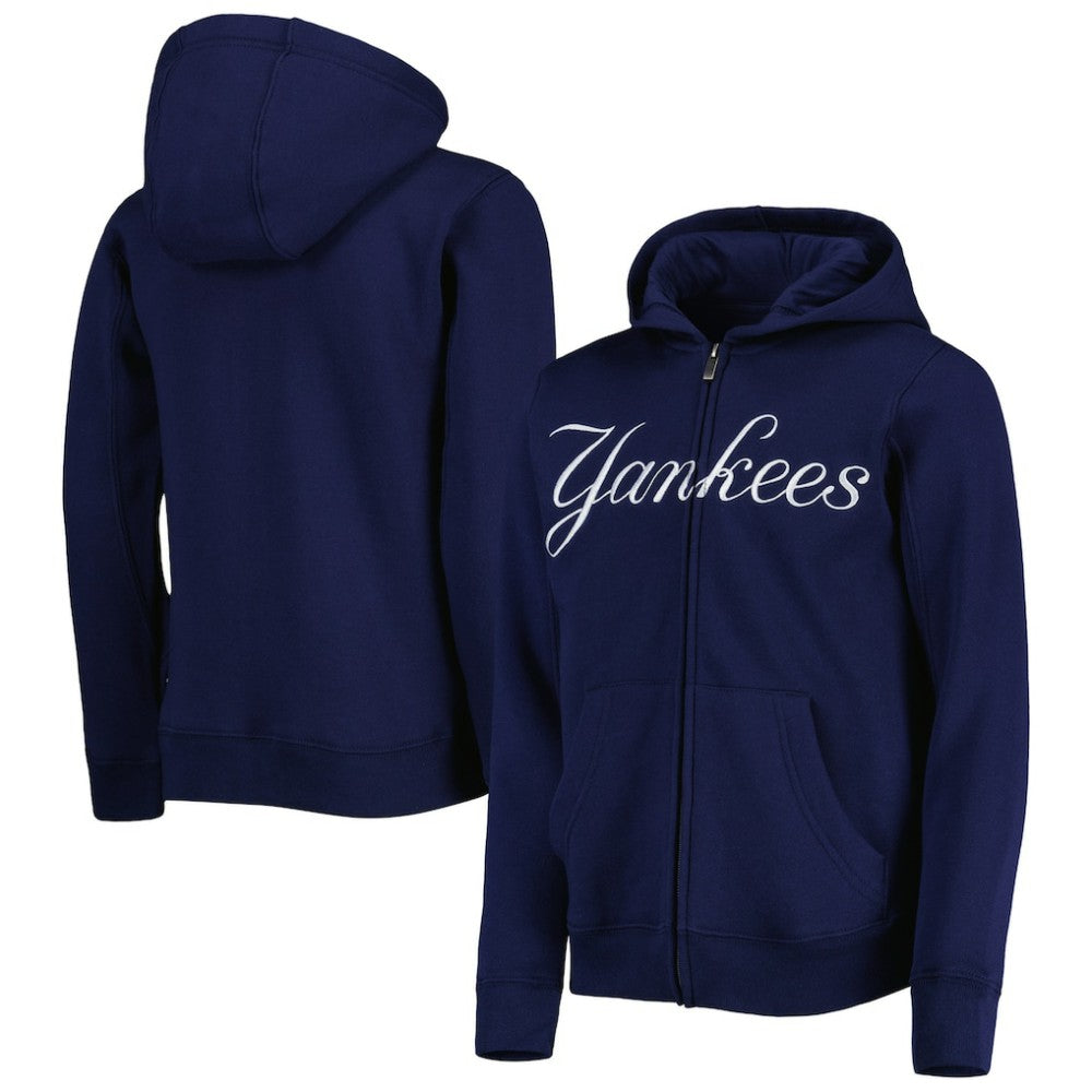 New York Yankees Youth Wordmark Full-Zip Fleece Hoodie - Navy Hoodies