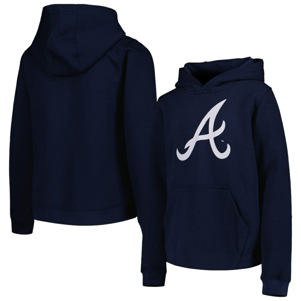 Atlanta Braves Youth Team Primary Logo Pullover Hoodie - Navy Hoodies