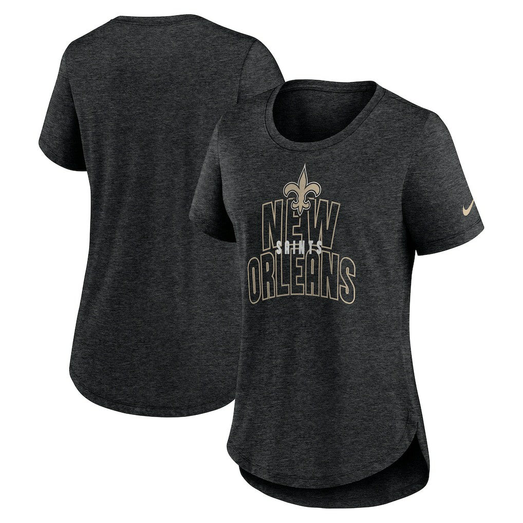 New Orleans Saints Women's Fashion Tri-Blend T-Shirt - Heather Black T-shirts