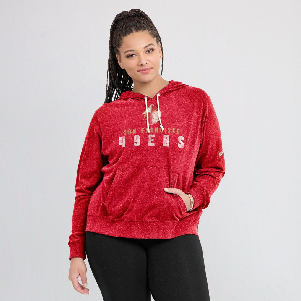 San Francisco 49ers Women's Rewind Gym Vintage Lightweight Pullover Hoodie - Scarlet Hoodies