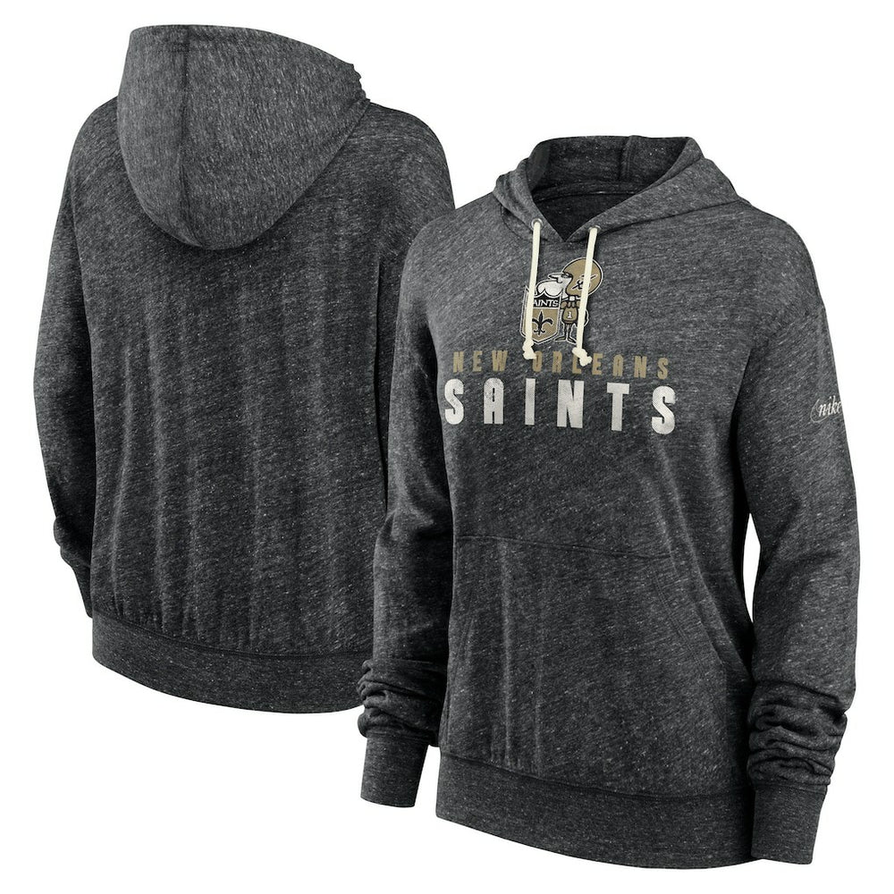 New Orleans Saints Women's Rewind Gym Vintage Lightweight Pullover Hoodie - Black Hoodies