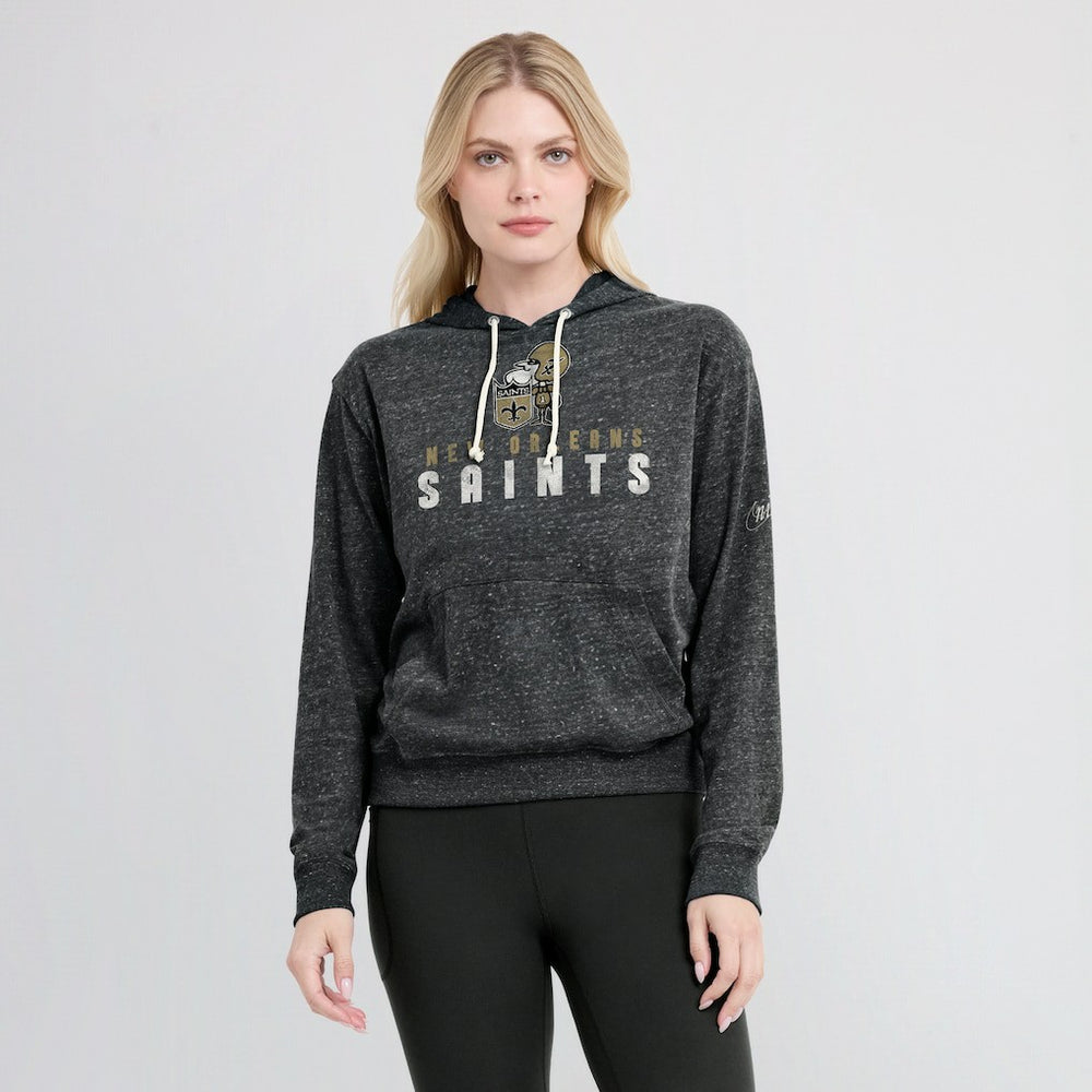 New Orleans Saints Women's Rewind Gym Vintage Lightweight Pullover Hoodie - Black Hoodies