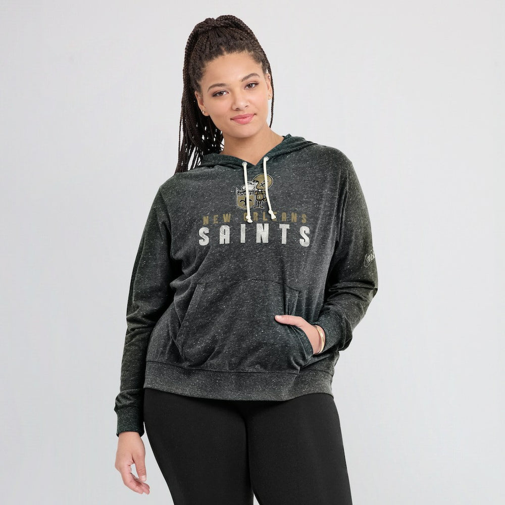 New Orleans Saints Women's Rewind Gym Vintage Lightweight Pullover Hoodie - Black Hoodies