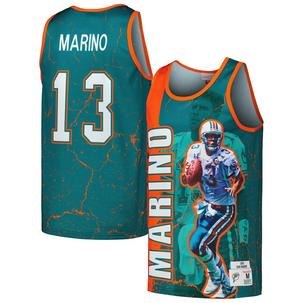 Dan Marino Miami Dolphins 1990 Player Burst Tank Top - Aqua Tops