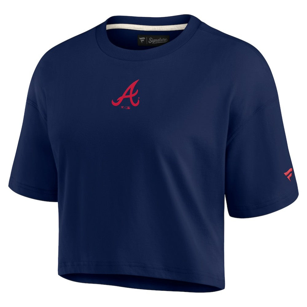 Atlanta Braves Fanatics Women's Elements Super Soft Boxy Cropped T-Shirt - Navy T-shirts