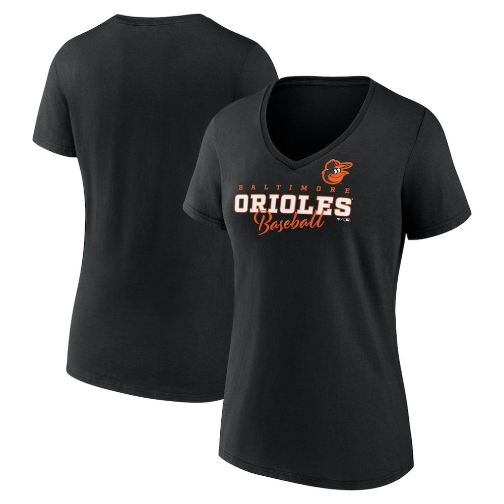 Baltimore Orioles Women's Back In Business V-Neck T-Shirt - Black T-shirts