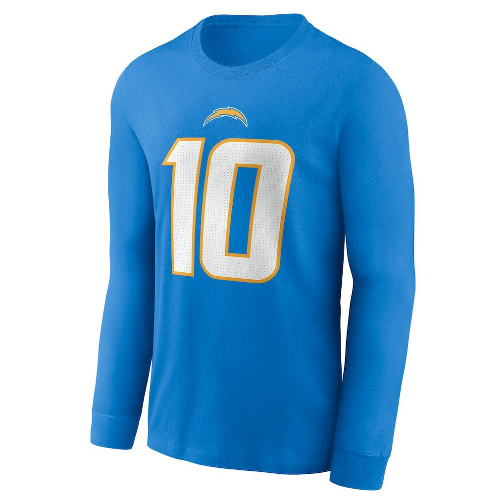 Justin Herbert Los Angeles Chargers Player Name & Number Long Sleeve T-Shirt - Powder Blue T-shirts