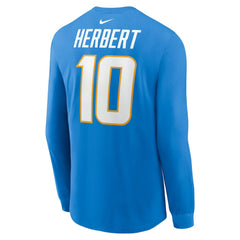 Justin Herbert Los Angeles Chargers Player Name & Number Long Sleeve T-Shirt - Powder Blue T-shirts