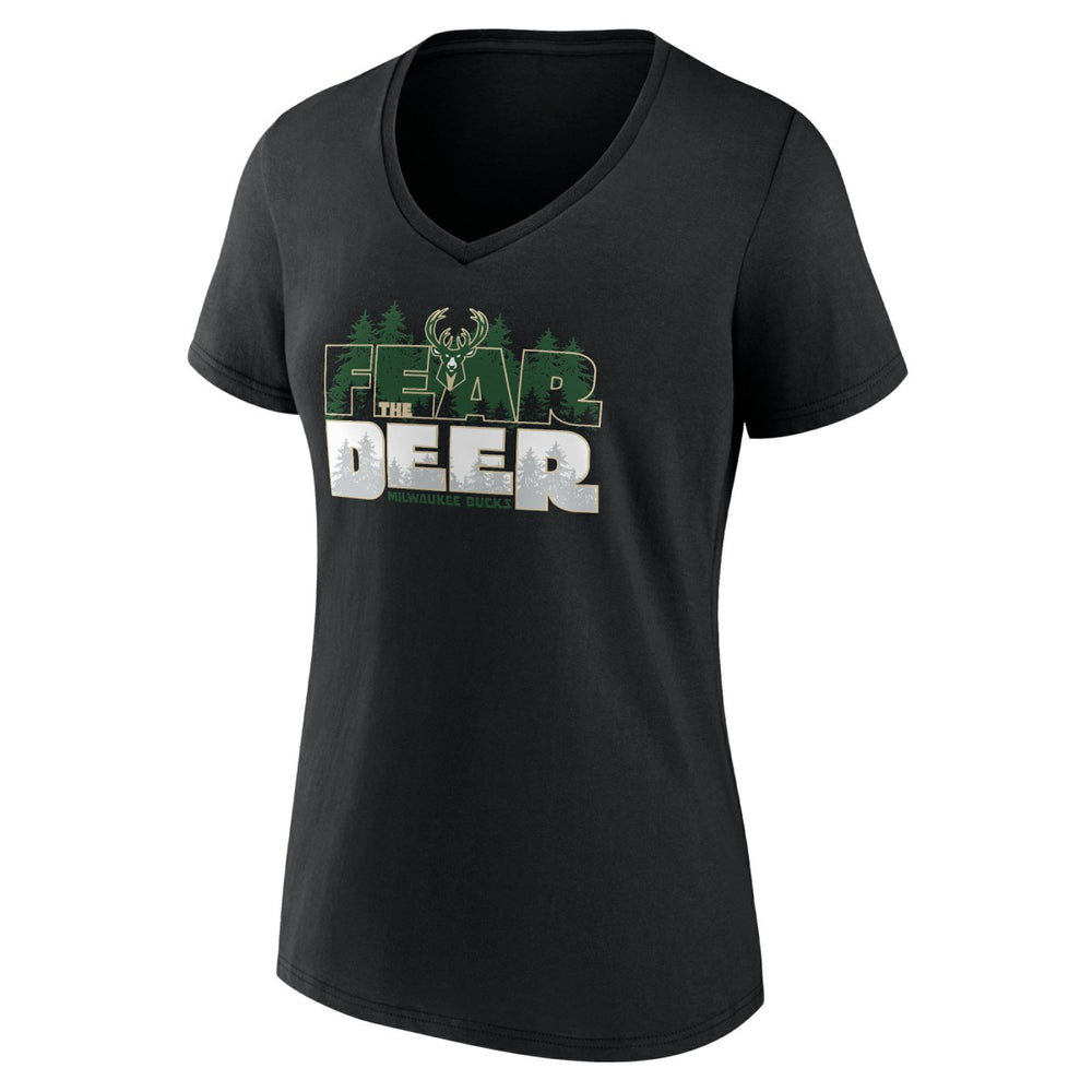 Women's Black Milwaukee Bucks Core Hometown V-Neck T-Shirt