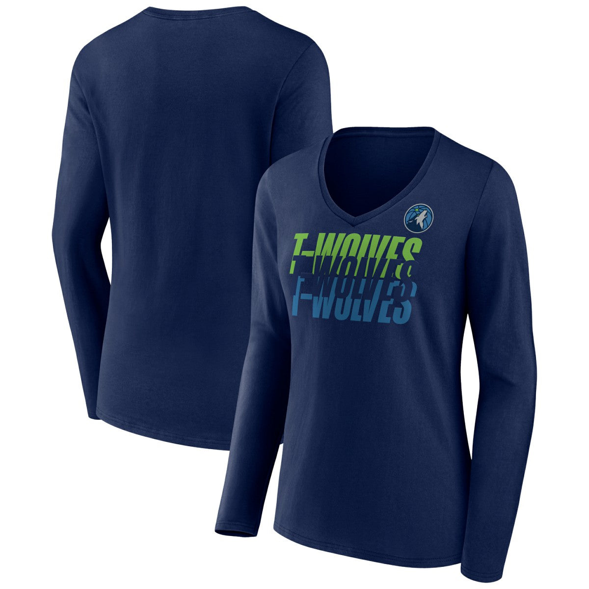 Minnesota Timberwolves Women's Tumble V-Neck Long Sleeve T-Shirt Navy